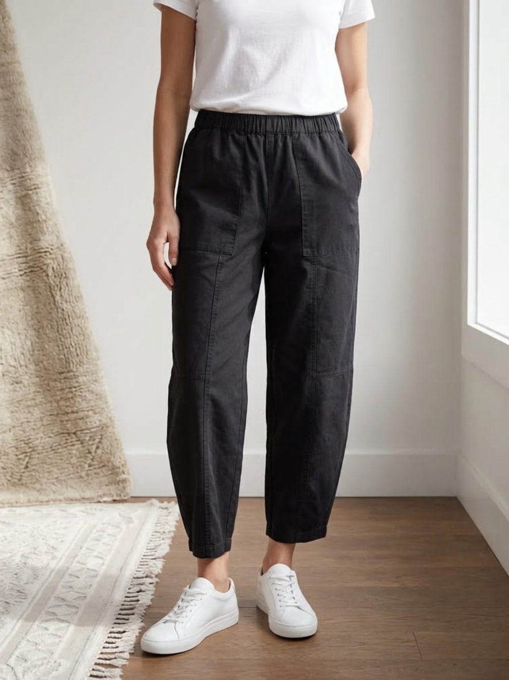 On 34th Black Cotton High Rise Barrel Leg Utility Pull On Pants M Clean Girl
